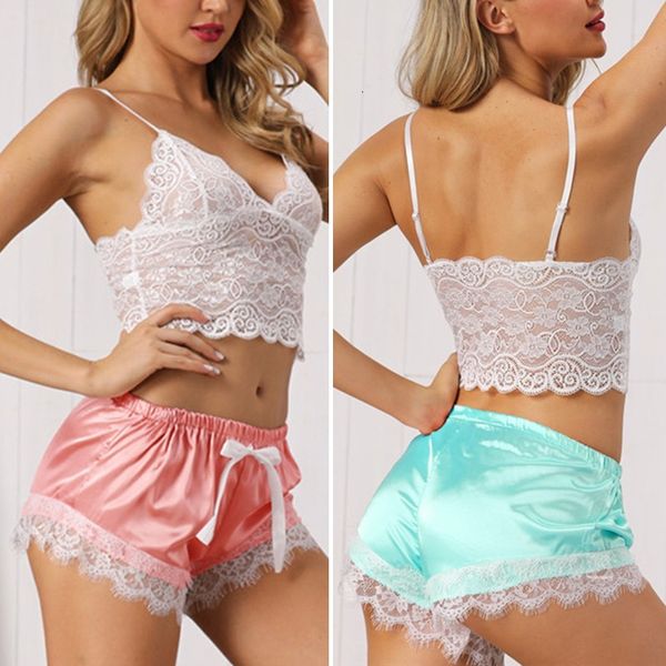 

2020 summer new lingerie women's lace solid color comfortable camisole split pajamas, Black;white