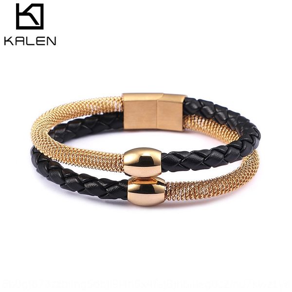 

selling titanium steel men's leather magnetic selling titanium steel men's leather bracelet bracelet magneticbracelet z8aj4, Golden;silver