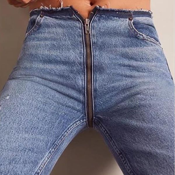 Butt Front Back Zipper Skinny push push cintura alta rasgada para mulheres puxar lápis de jeans de denim jeans mulher 201106
