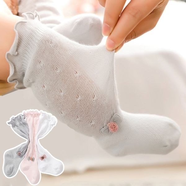 

cute bows baby socks summer mesh newborn girl knee high socks soft cotton infant toddler kids long socks sokken skarpetki y201009, Pink;yellow
