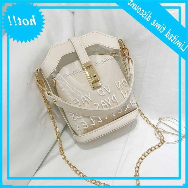 

2019 summer new i transparent mother and son jelly small female korean shoulder metal chain slung bucket bag
