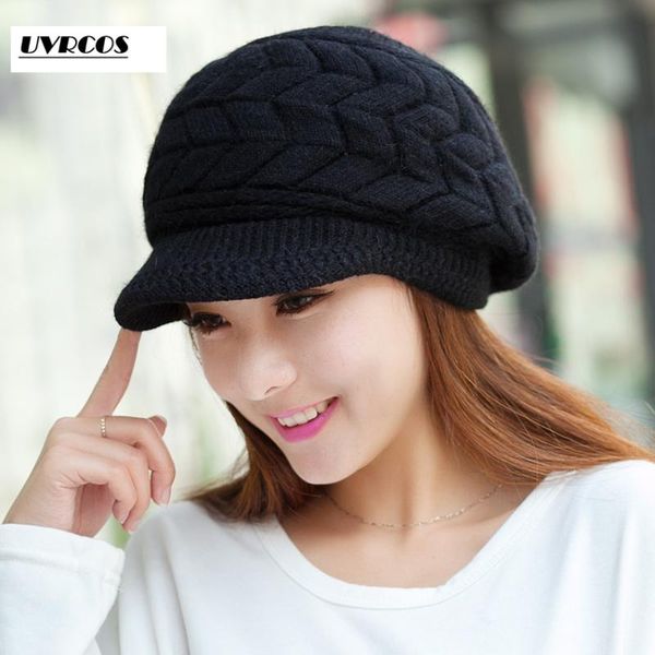 

beanie/skull caps uvrcos fashion women winter hats knitted beanie hat for ladies girls warm thicken pom female high quality, Blue;gray