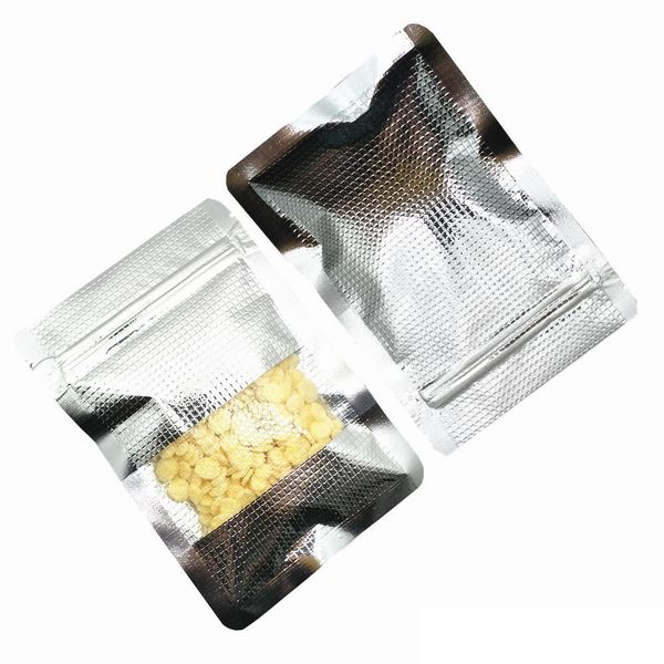 50 PCS Argento Goffrato Foglio di Alluminio Sacchetto del Pacchetto Della Chiusura Lampo con Finestra Snack Tè di Stoccaggio Risigillabile Sacchetto di Mylar Vendite Al Dettaglio Polvere Pacchetto