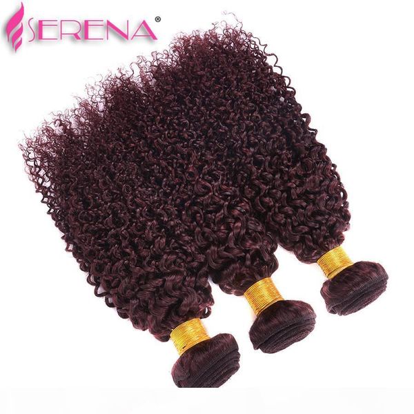 

burgundy virgin brazilian human hair weaving 3pcs tight deep curly wine red hair weave 99j kinky curl hair bundle deep wave with closure, Black;brown