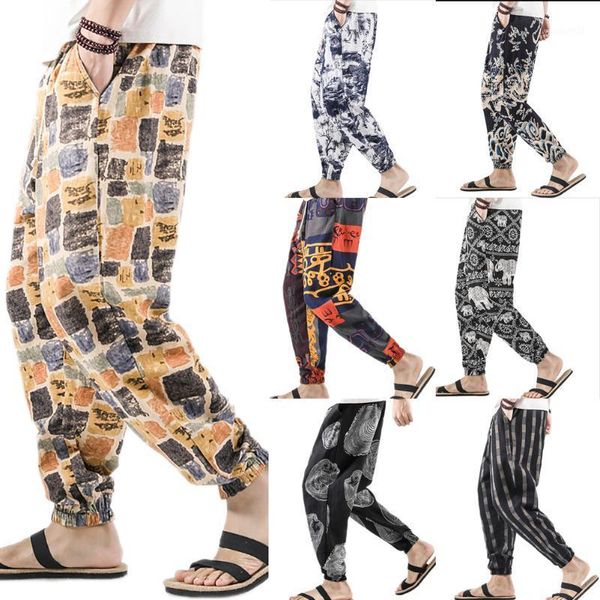 

men's pants fashion men floral printed harem spring autumn high waist harlan trousers casual plus size 7 styles1, Black