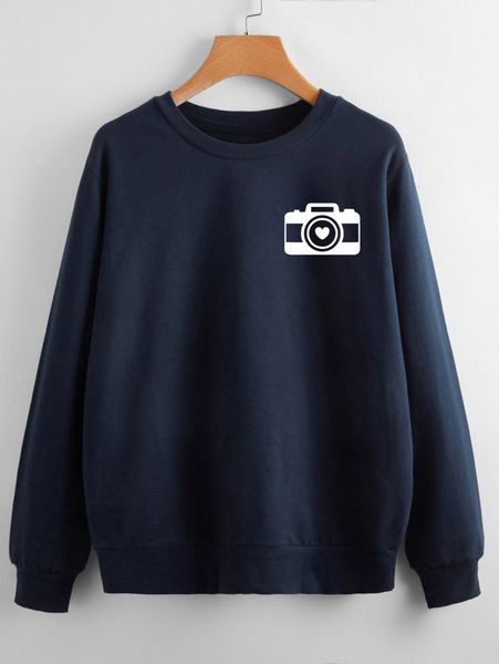

heart & camera print sweatshirt z06m#, White;black