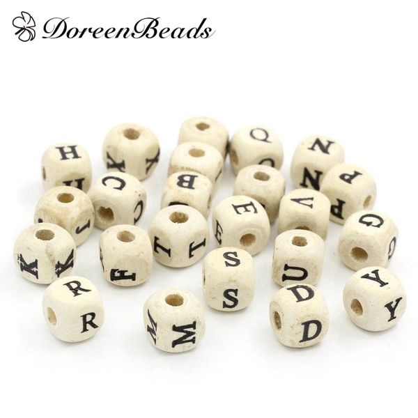 

doreenbeads 200pcs natural color alphabet / letter wooden cube wood beads for jewelry making accessories 10x10mm(3/8") (b22006) y200730