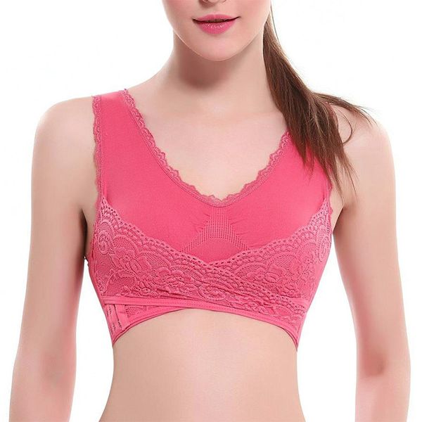 

women's seamless lift bra with front cross side buckle lace bralette plus size bras for women sports jl, Red;black