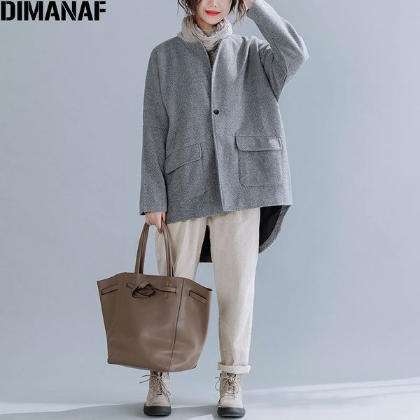 

dimanaf oversize winter women jacket coat vintage wool & blends thicken clothing female outerwear loose overcoat button cardigan 210204, Black
