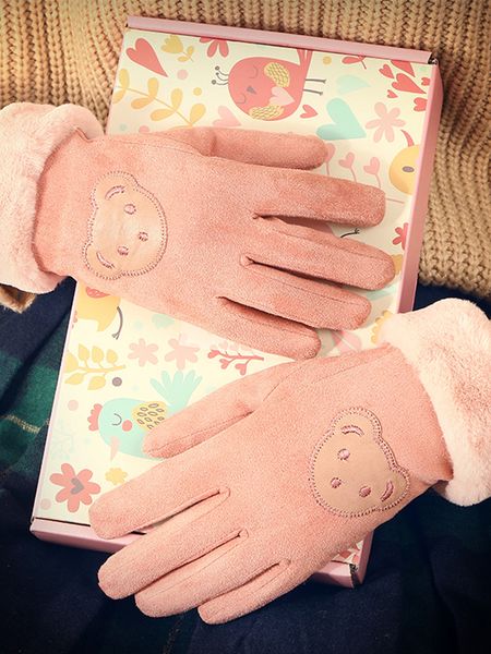 

gloves ladies plush cotton warm korean student suede touch screen winter cold cycling, Blue;gray