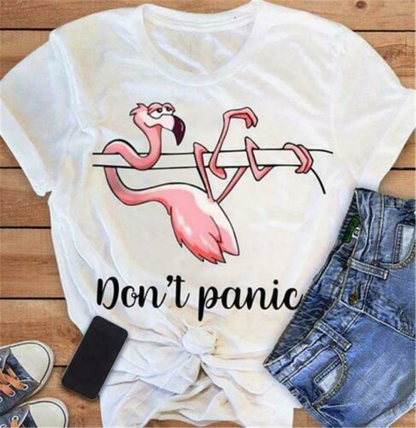 

flamingo don't panic ladies t-shirt white cotton s-3xl made in usa summer casual tee shirt sport hooded sweatshirt hoodie