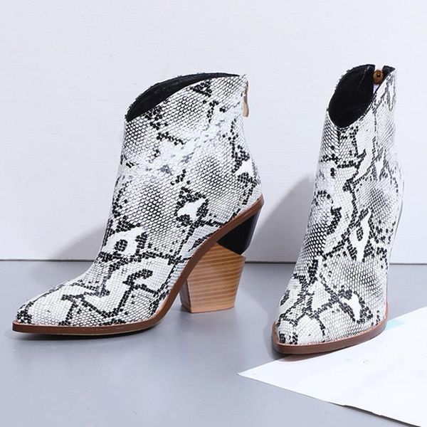

boots agodor cowgirl fashion snake printed zip block heels ladies shoes boats mujer chunky western ankle cool cowboy boot1, Black