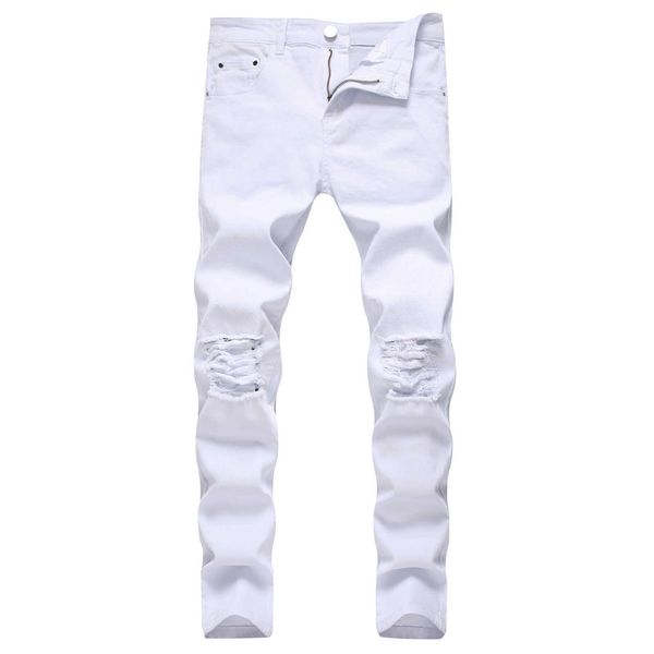 

2021 fall new men's casual ripped teens stretch jeans with small feet, Blue