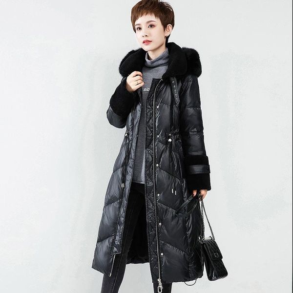 

women's down & parkas winter long jacket duck coat fur collar elegant clothes 2021 doudoune femme hiver wf1y12726 kj4792, Black