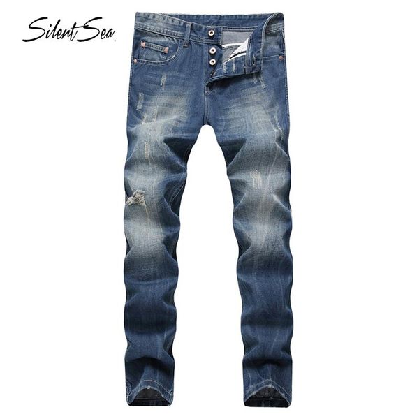 

men's jeans silentsea men blue trousers male denim straight fit pants big size 29-44 business