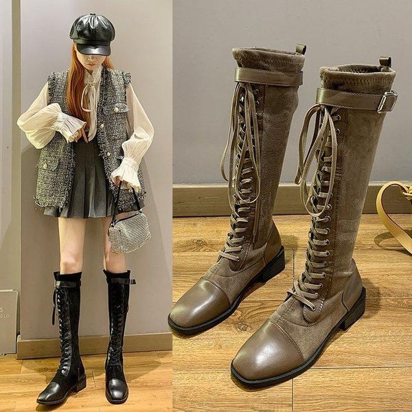 

2020 новых lady рим стиль мода средних каблуки обуви knight botas женщин в западных сапогах длинных пробки зима ретро езда сапоги mujer, Black