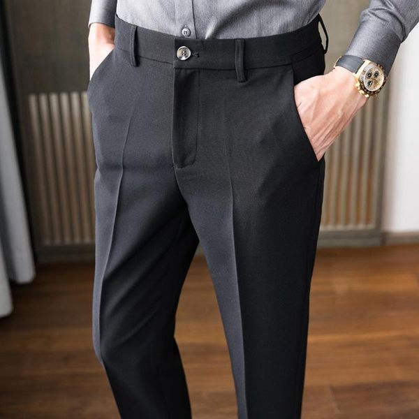 

men's suits & blazers autumn and winter thickened casual pants small trousers, solid color business positive fit british trousers for m, White;black
