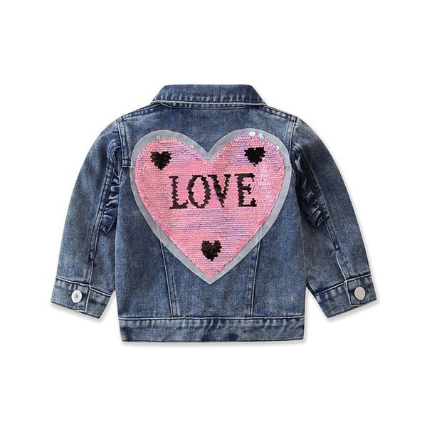 

kids denim jacket baby long sleeve denim jacket fashion letters sequined coats autumn girls jeans baby outerwear children clothing g12604, Blue;gray