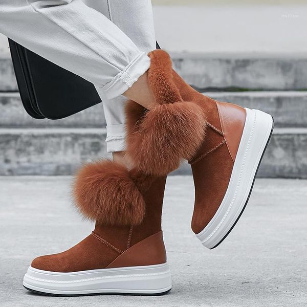 

cow suede natural fur snow boots sweet lady gorgeous cold protection waterproof design keep warm mid-calf boots1, Black