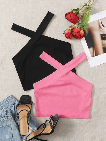 

2 pack crisscross crop halter v47i#, White