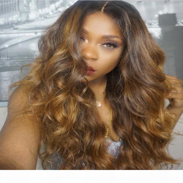 

lace front human hair wigs ombre t1b 27 wavy 130 density natural wave malaysian virgin hair pre-plucked hairline with baby hair, Black;brown