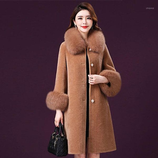 

2020 fashion winter women's thick warm faux outerwear middle aged female faux fur coats with collar plus size t1131, Black