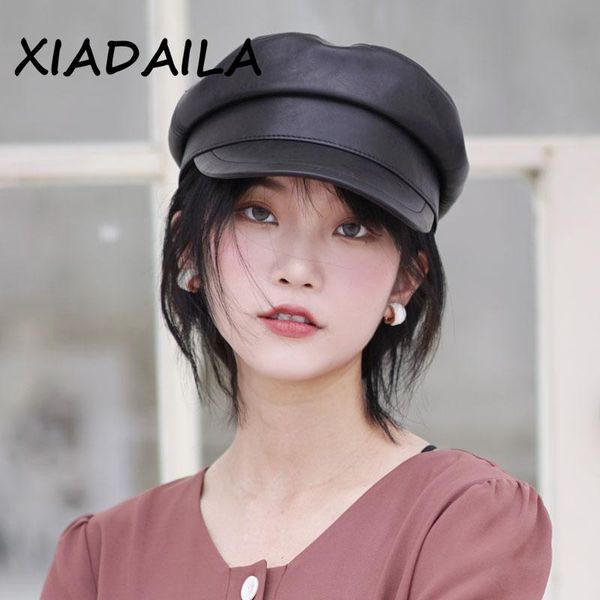 

beret women's leather cap pu children's cap new fashion in autumn and winter, Blue;gray