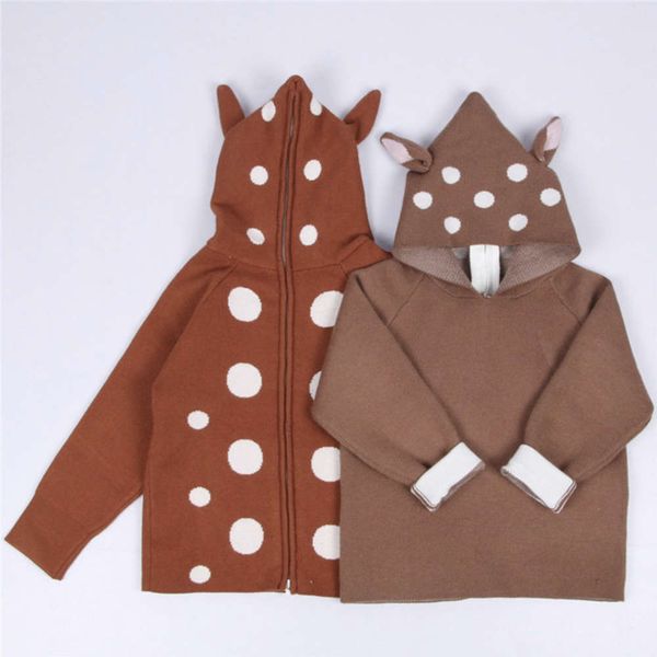 

winter ins autumn children's clothing boys and girls' core spun yarn cardigan deer ear baby hooded et sweater, Blue