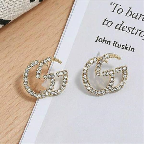 

new letter women earring with rhinestone fashion girls party earrings delicate alloy earrings for ladies jewelry fashion earring, Golden