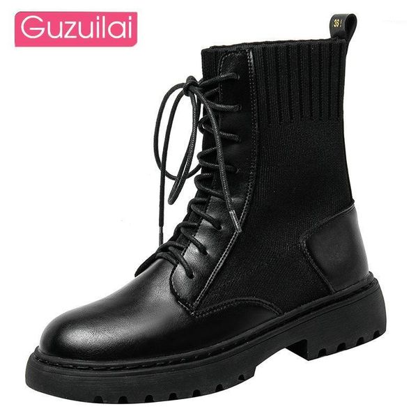 

boots guzuilai 2021 all-match autumn breathable motorcycle short leather black riding fashion1
