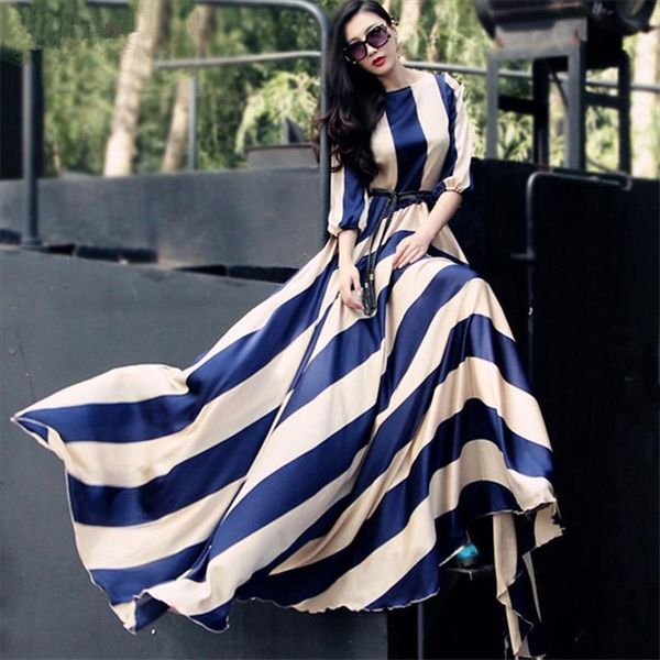 

2020 european and american fashion striped long chiffon dress large tow dress large drop shipping good quality, Black;gray