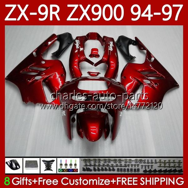 Kit de carroçaria para Kawasaki Ninja ZX900 ZX900 ZX 9R 9R 900 CC 1994-1997 Bodys 100No.4 ZX9 R 900CC ZX-900 ZX9R 94 95 96 97 ZX900C 1994 1995 1996 1997 OEM Fairing Brilhante Red Blk