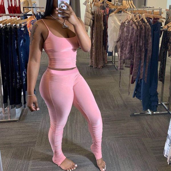 

2 piece set women summer clother elastic crop and stacked legging pant suit club outfits two piece matching sets c0122, Gray