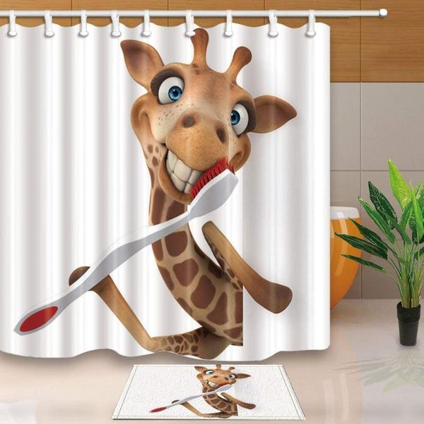 

shower curtains good morning giraffe with toothbrush curtain and mat set, home decoration cuddly waterproof fabric bathroom
