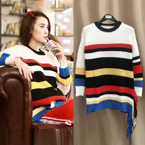 

life is as bright sweater sweateras sunshine song jiabai's brilliant the same striped contrast color sweater loose knitted women lxkun, White;black