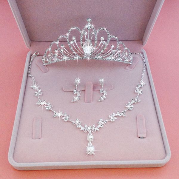 

роскошный головной убор 2020 новый корейский ожерелье платье bridal три кусок серьги костюм атмосфера свадьбы короны, Silver