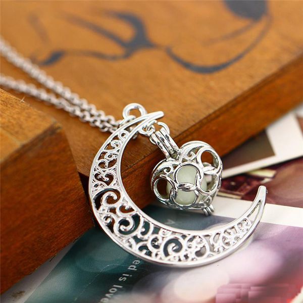 

necklaces heart the in luminous glow dark moon silver fashion essential oil diffuser necklace lockets chains pendanti4mb