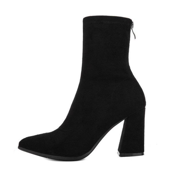 

winter women's boots fashion zipper short boots thick-soled round toe high-heel square-heel suede women's ankle q10-68, Black