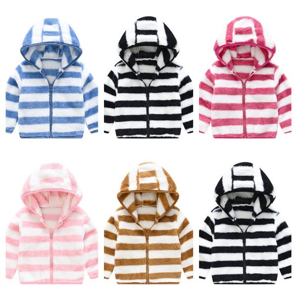 

autumn winter children clothing jackets girls striped jacket wool sweater baby boy hooded zipper kids sport clothes outwear coat g12701, Blue;gray