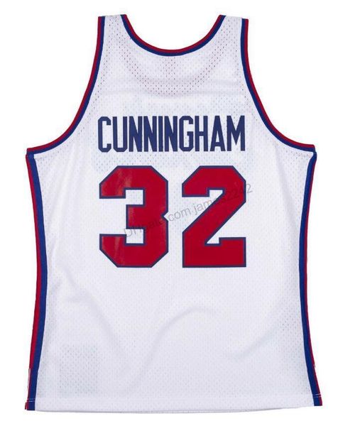 

custom #32 billy cunningham mitchell & ness basketball jersey men's all stitched white any size 2xs-3xl 4xl 5xl name or number, Black;red