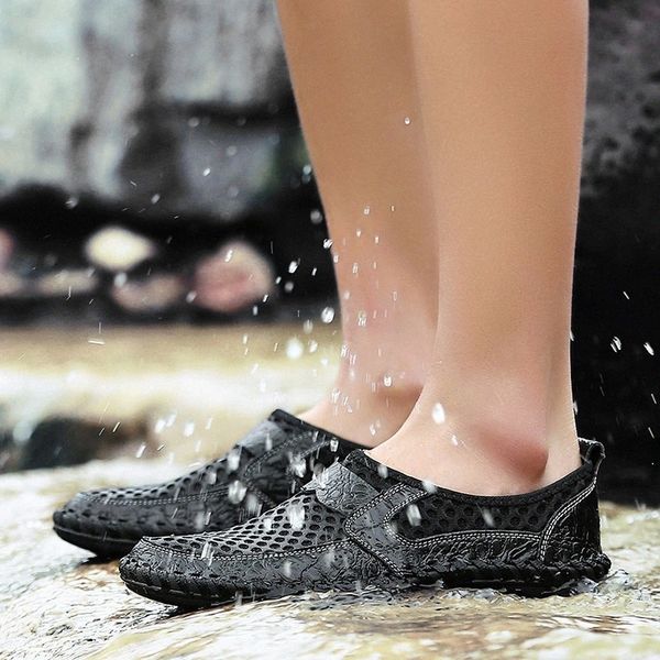 

mens shoes casual plus size 39 48 genuine leather breathable men loafers slip on summer designer sneakers driving mocassin homme #jl5y, Black