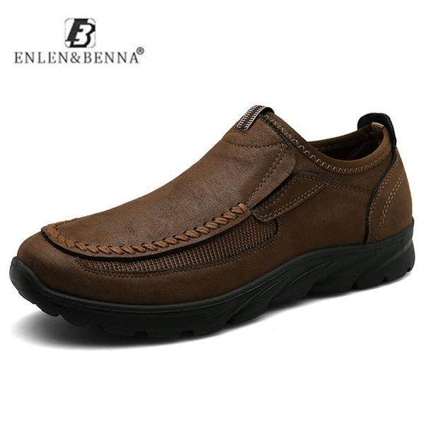 

2020 brand spring autumn leather mens casual shoes outdoor sneakers men loafers ultralight breathable men's shoes plus size 47, Black
