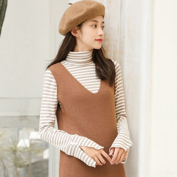 

0ajob 3 autumn winter cuffs split button classic design stripe sweater button pile up collar high collar bottom knitted fir sweater for wome, White;black