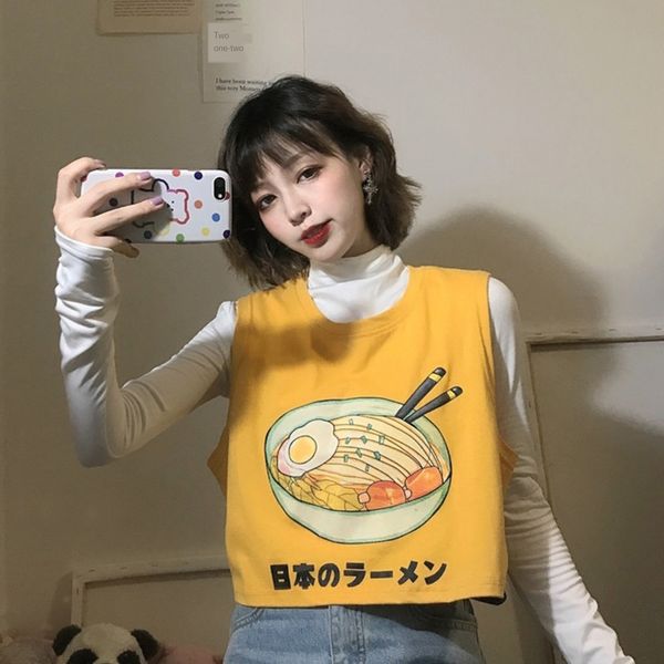 

4eloe early autumn vest t-shirt vestkorean 2020 loose ins new printing fashion personalized short sleeveless vest t-shirt female students e2, White;black