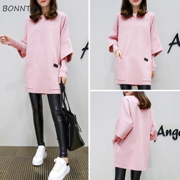 

hoodies women winter thicker plus velvet warm solid simple all-match hooded korean hoodie womens long trendy loose sweatshirts, Black