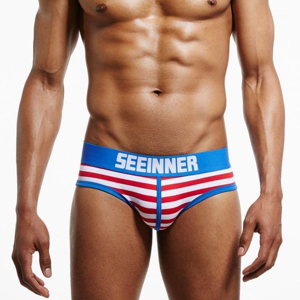 

new style men low-rise stripes fashion triangle underwear youth trend u convex briefs men's underwear1, Black;white