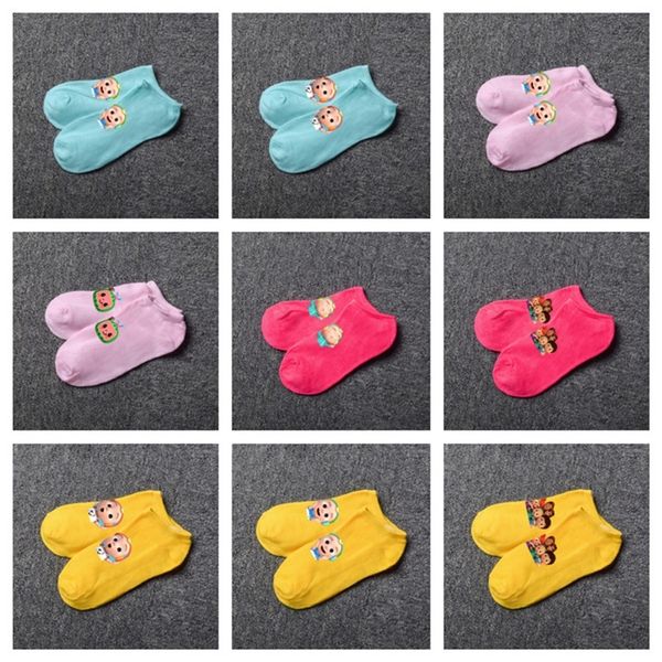 

cartoon cocomelon jj adults kids casual socks anklet stockings baby watermelon printed junior's candy colors low-cut liners socks g1230, Pink;yellow