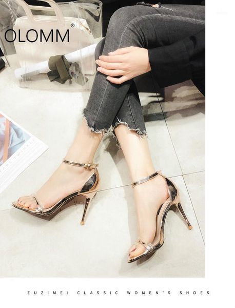 

patentes de cuero palabra hebilla sandalias de punta abierta mujer 2021 zapatos mujer high heels womens shoes1, Black