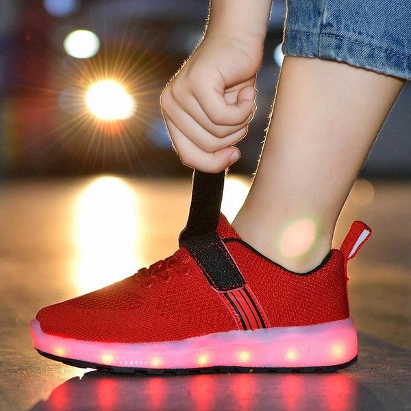 

breathable 2018 red 25-37 usb charger glowing sneakers led children lighting shoes boys/girls illuminated luminous sneaker red #ej8b