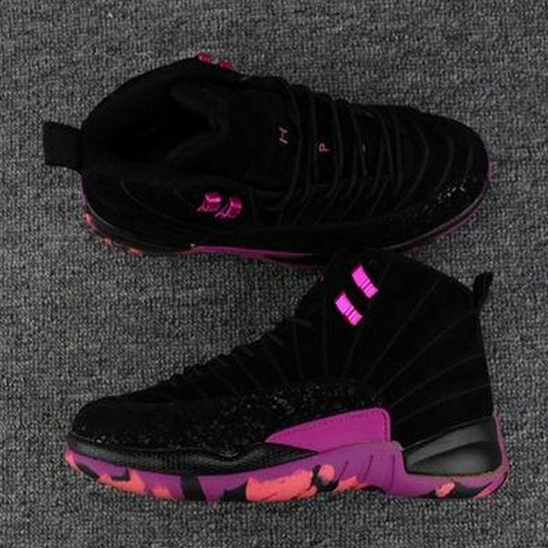 

men new 2019 doernbecher charitable jumpman basketball 12 shoes black hyper violet pink blast 12s retro sports mens chaussures zapatos